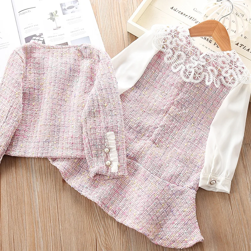 Элегантный комплект одежды для маленьких девочек винтажная куртка с длинными