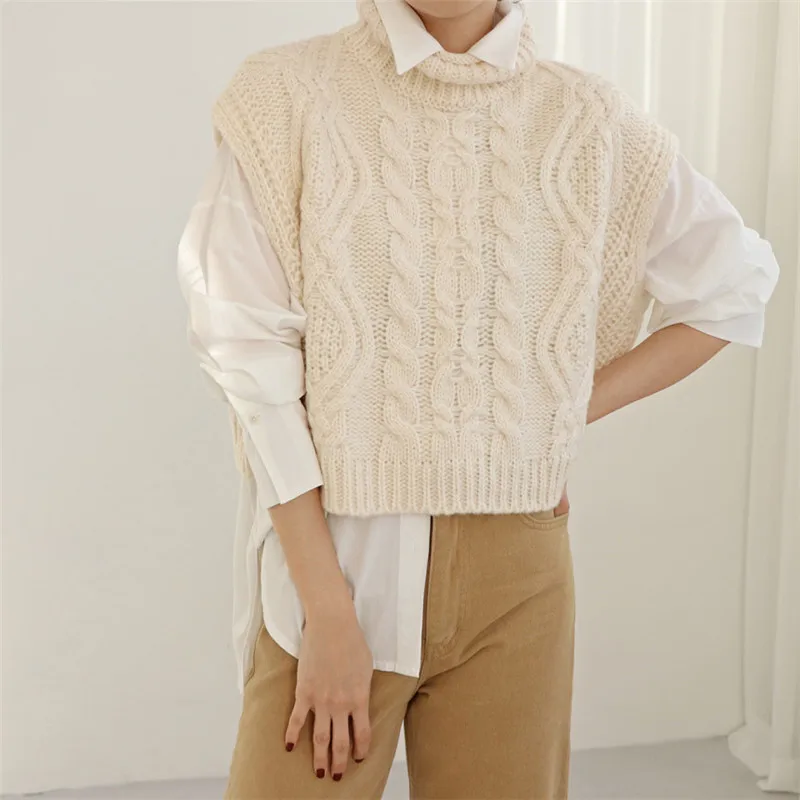 

2021 solid color high neck high neck sleeveless knitted vest