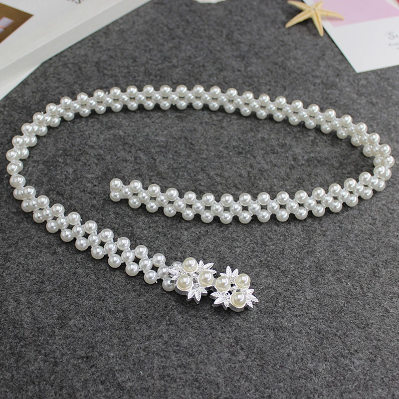 

Elegant Women Pearls Elastic Wedding Belts Handmade Bridal Belts Pearl Beaded Bridal Wedding Accessories
