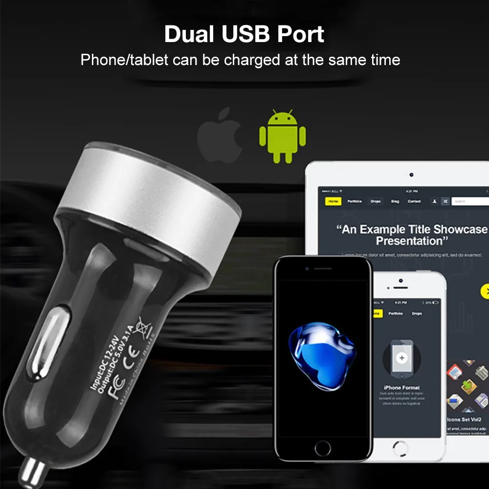 3.1A быстро Зарядное устройство с двумя портами USB ЖК-дисплей Дисплей автомобиля Зарядное устройство 12 V/24 V прикуриватель Зажигалка для смартфонов iPhone Xiaomi samsung