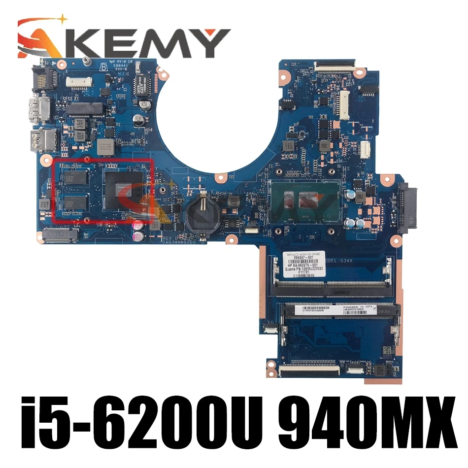 Billig 856228-601 856228-001 DAG34AMB6D0 W 940MX/2GB GPU W I5-6200U CPU Für HP Pavilion Notebook 15-AU 15T-AU000 Laptop Motherboard