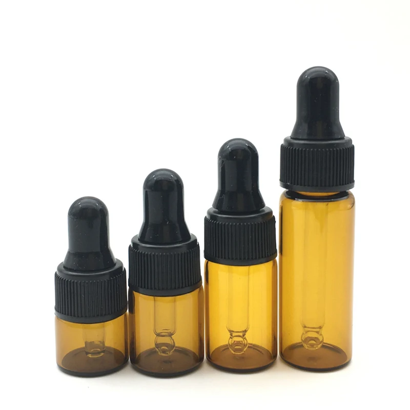 

10pcs Mini 1ml 2ml 3ml 5ml Empty Dropper Glass Bottle Portable Aromatherapy Essential Oil Clear Jar Amber Vial