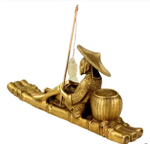 Brass Jiang Taigong Characters Ornaments Fishermen Fishing Home Crafts | Дом и сад