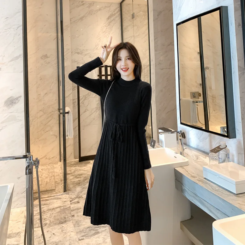 Женское трикотажное платье свитер облегающий пуловер с круглым вырезом в