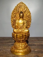 15chinese folk collection old bronze gilt sakyamuni medicine buddha back light buddha terrace sitting buddha ornaments
