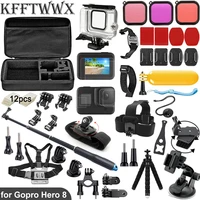 kfftwwx accessories kit for gopro hero 8 black monopod waterproof housing case tempered glass screen protector for go pro 8