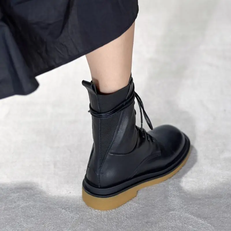 

KemeKiss Real Leather Women Ankle Boots Cross Strap Zipper Shoes Flats Round Toe Winter Warm Boots Fashion Footwear Size 34-40