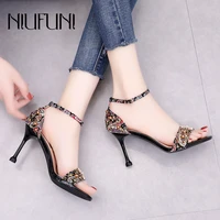 niufuni womens sandals rhinestone stiletto belt buckle high heels women shoes metal rivet embossed personality sandals open toe