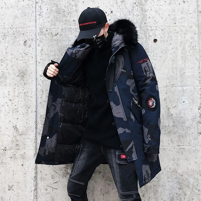 April MOMO Fashion Winter New Fur Jacket Men Warm Coat Fashion Casual Parka Medium-Long Thicken Cotton Coats Hip Hop Jacket