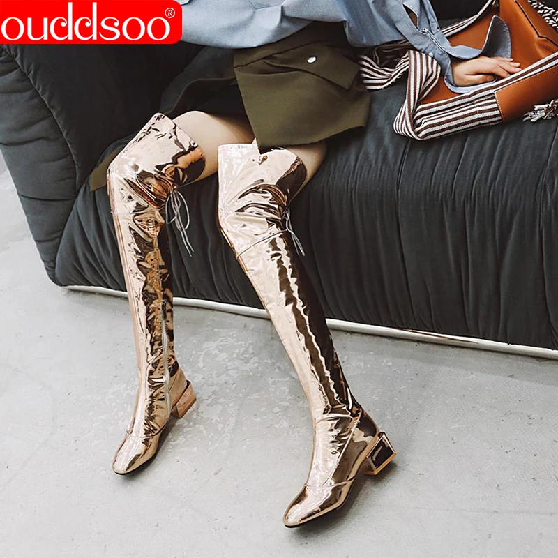 Женские высокие сапоги из лакированной кожи большие размеры до бедра | Обувь