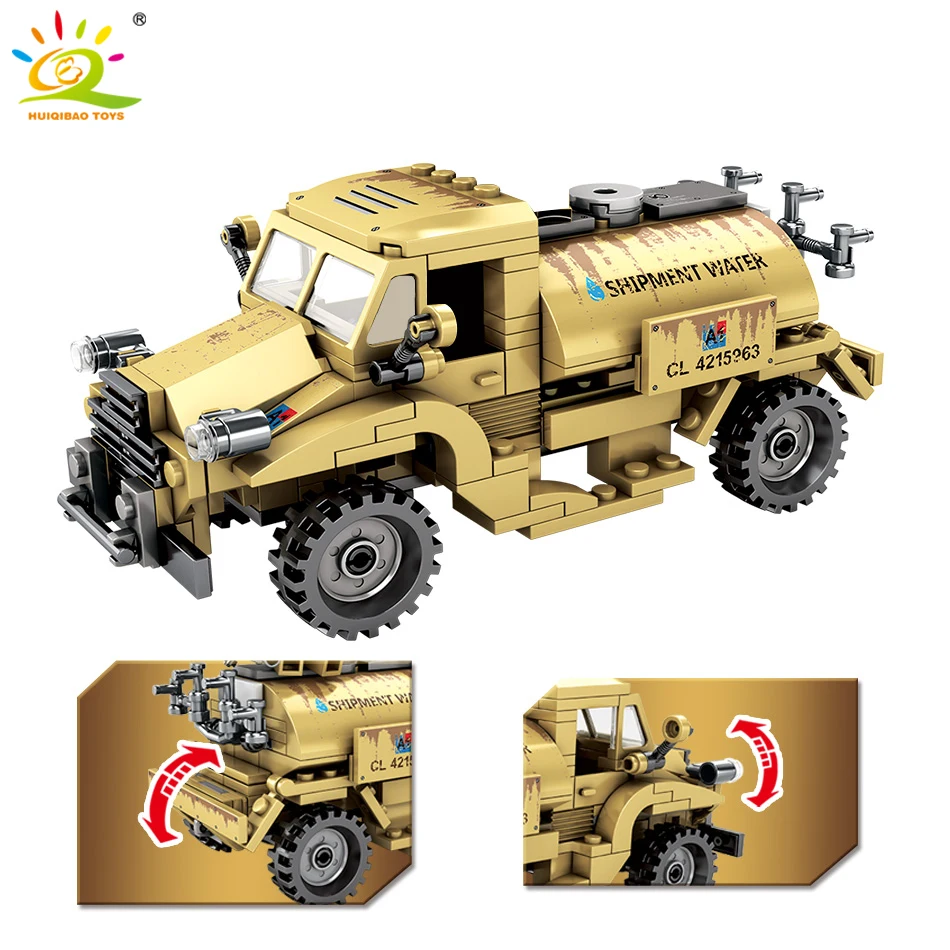 HUIQIBAO 284 шт. Военный Грузовой автомобиль с водным танком строительные блоки