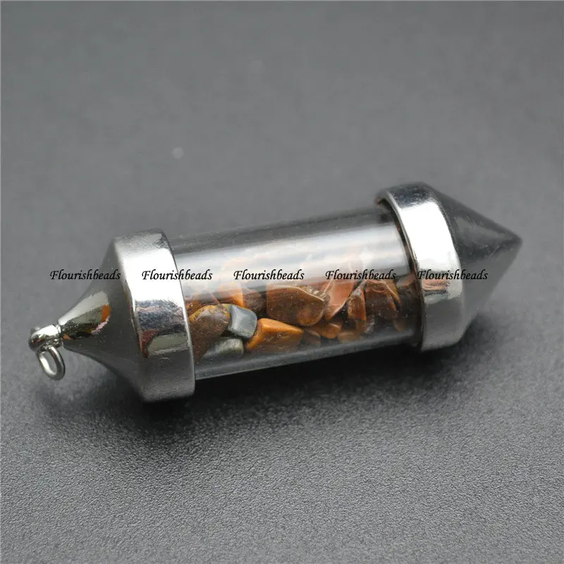 Tiger Eye 1 шт. мульти натуральный драгоценный камень фишки бусины в форме пули оба конца Cusp кулон подходит ожерелье ювелирных изделий - Цвет камня: Tiger Eye