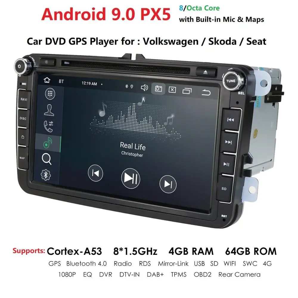 HIZPO 2din Android 9,0 Восьмиядерный 4 Гб ram автомобильный DVD для VW Passat CC Polo GOLF 5 6 Touran EOS T5 Sharan Jetta Tiguan gps Радио bt