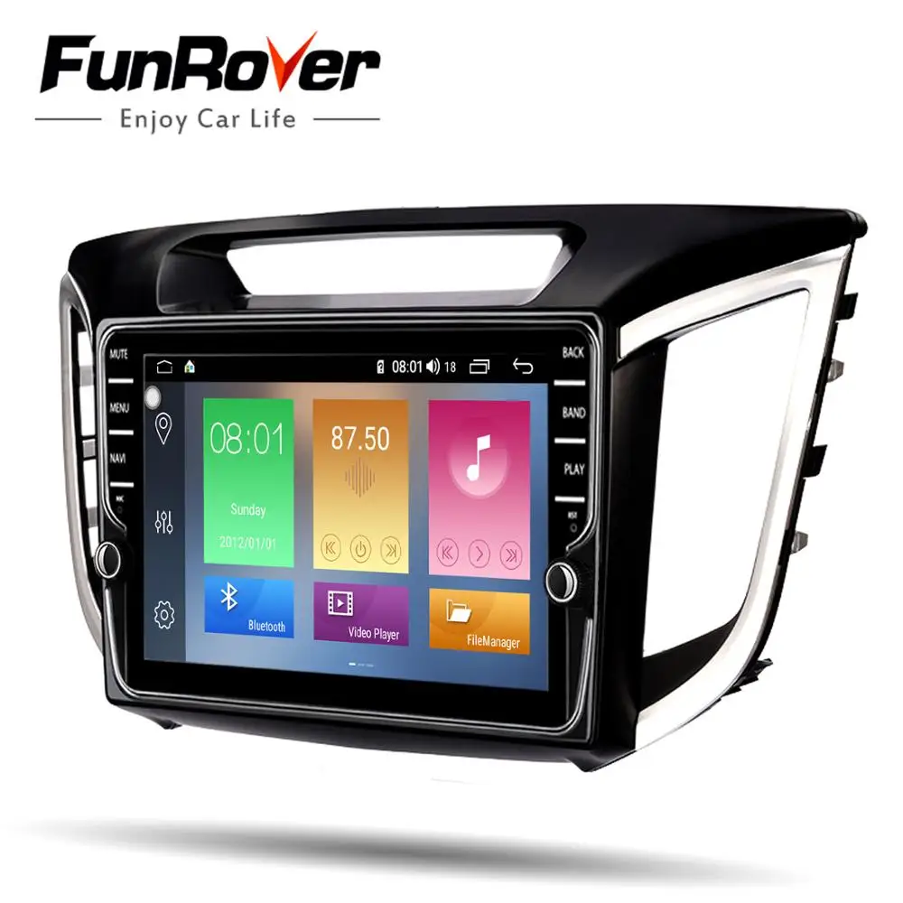 Funrover android9.0 2 din Автомобильный мультимедийный плеер dvd raido для Hyundai IX25 Creta gps