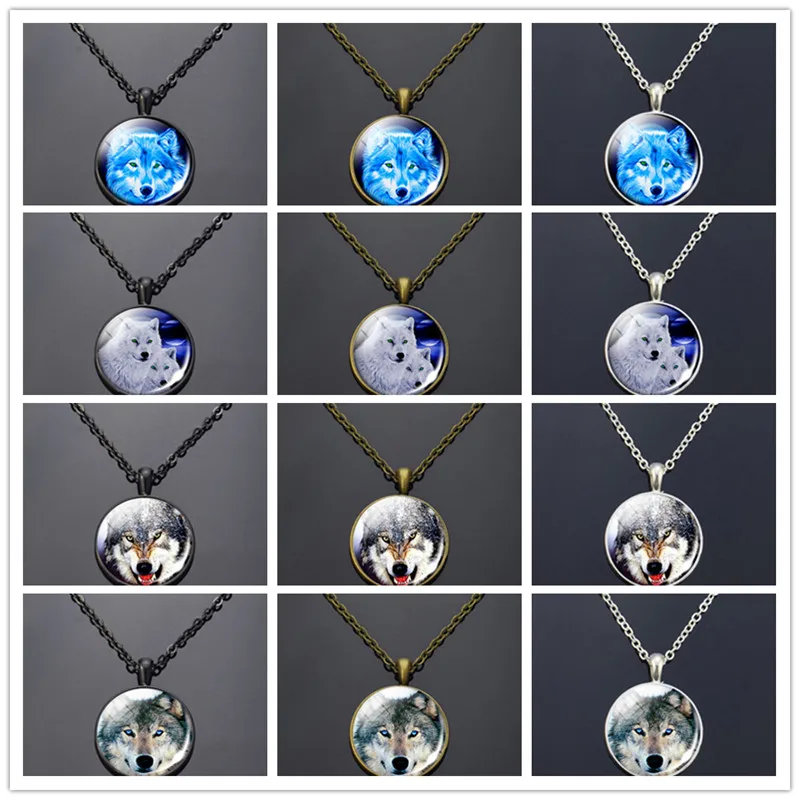 Wolf Glass Pendant Blue Loyalty Necklace Couple Wolves Head Jewelry Animal Birthday Gift | Украшения и аксессуары
