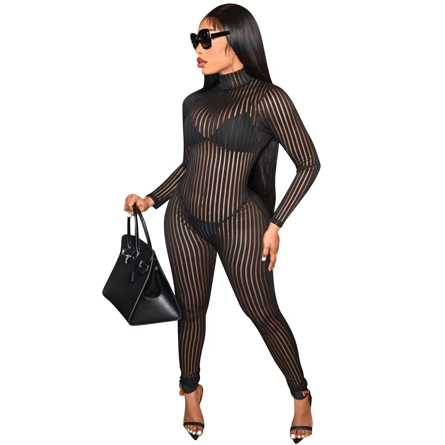 Женский прозрачный сетчатый сексуальный черный кружевной комбинезон бамбуковые