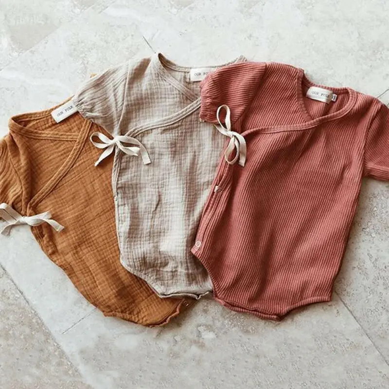 Ropa para ni&ntilde;os reci&eacute;n nacidos, mono liso, traje de manga corta de algod&oacute;n, de verano-1