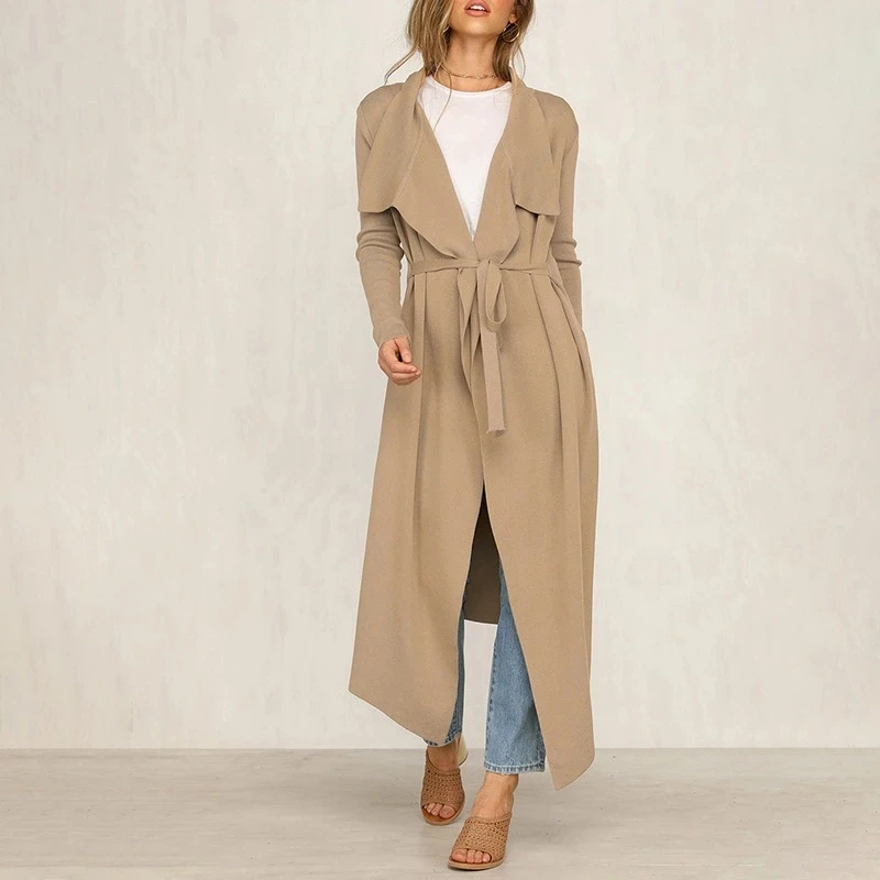 Длинное пальто-Пыльник в британском стиле MS вязаное пальто длинное тренч женский