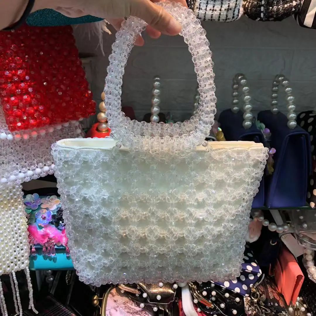 

Crystal Multi-diagonal Beading Tote Bags Women Transparent White Black Water Chestnut P Handbags Wedding Party Evening Bag