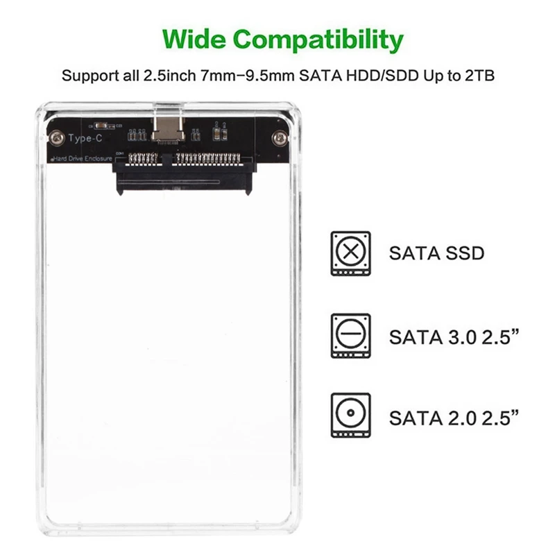 

Hard Drive Enclosure, 2.5-Inch USB-C to Sata Notebook Hard Disk Box Is Compatible with 2.5-Inch Sata Interface Hard Disk