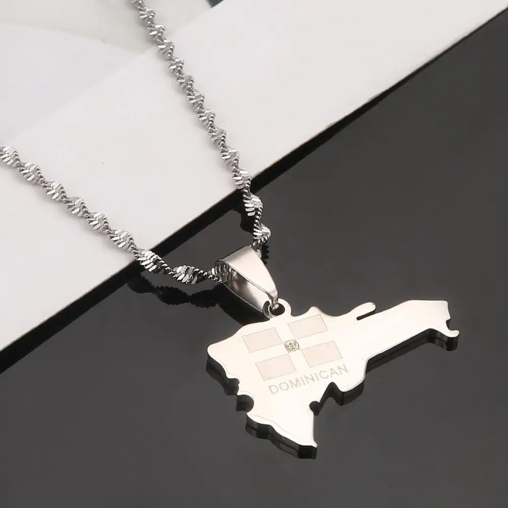 Модное ожерелье с подвеской из нержавеющей стали картой Доминиканской карты для