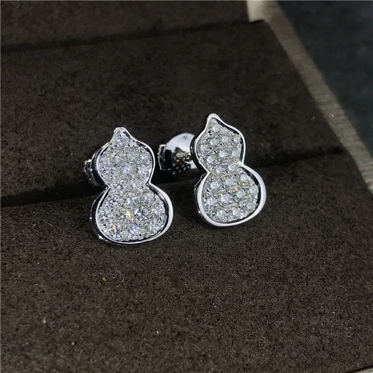 

Luxury Female White Crystal Stone Earrings Charm Silver Color Wedding Earrings Cute Zircon Gourd Small Stud Earrings For Women