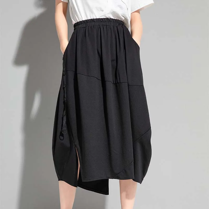 

Летняя Элегантная универсальная свободная ассиметричная юбка HziriP с поясом до середины икры, модель 2021 года, однотонная, с высокой талией, в ...