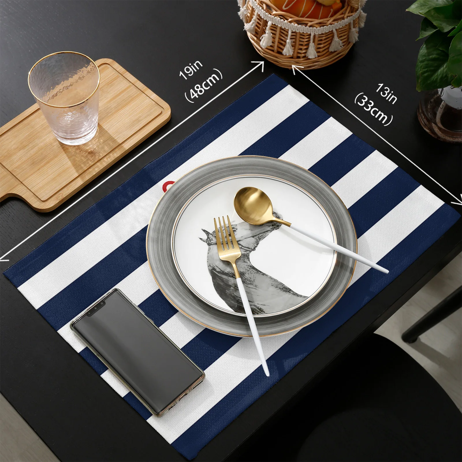 

Geometric Blue Stripes Anchor Table Runner Set Wedding Table Decoration Home Kitchen Dining Table Decor Placemats
