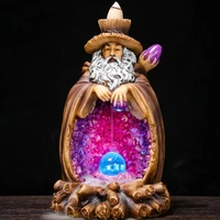 incense cone waterfall old man shape resin led light backflow incense burner kit home decor office fashion accessaries