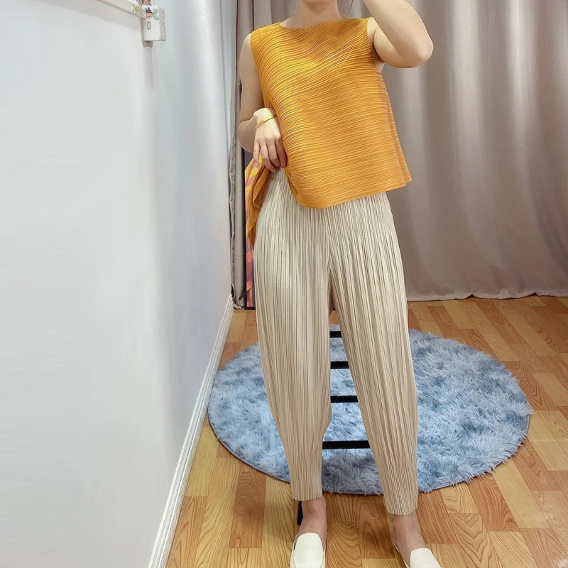 Женские Плиссированные шаровары DEAT однотонные брюки полной длины с эластичным