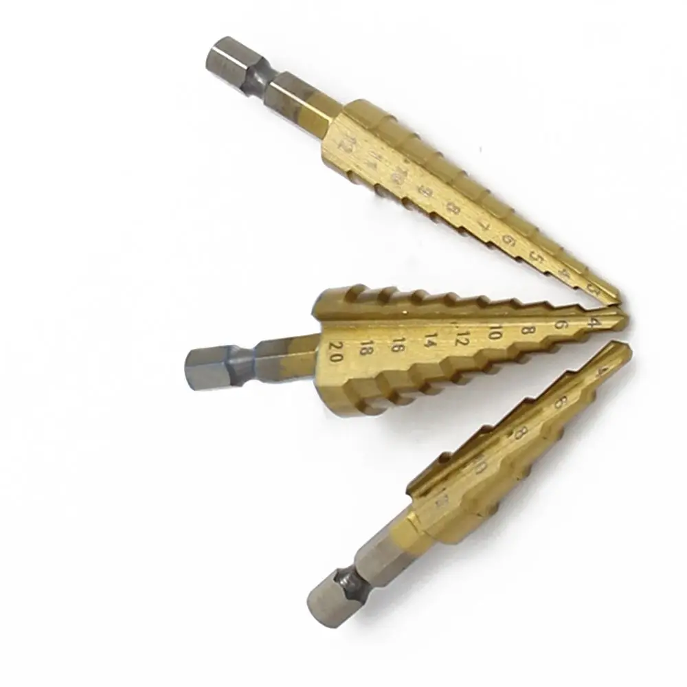 3pcs/set HSS Step Drill Bit Set Titanium Hex Shank Cone Cutting Tools Multifunction Woodworking Wood Metal Drilling With Pouch |
