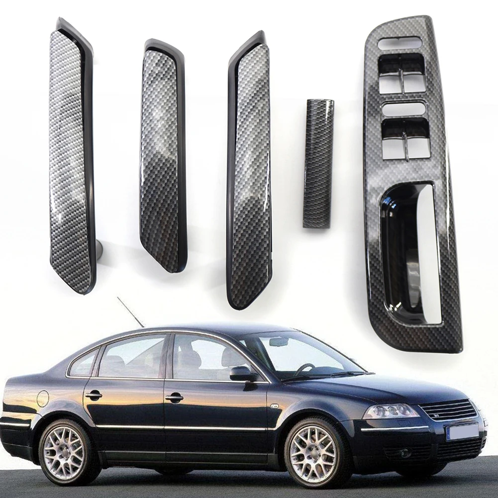 

Набор ручек для выключателя окон и дверей VW Passat B5 1998-2005, 4 двери, LHD, текстура из углеродного волокна