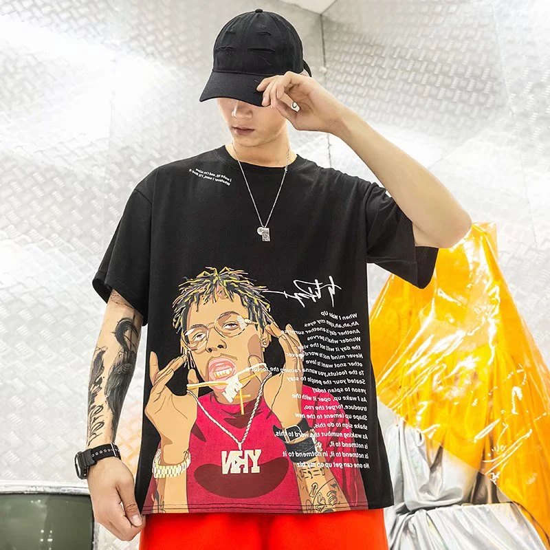 

Summer European and American big size hip hop Harajuku men's fashion trendy brand personality graffiti fashion trend ins