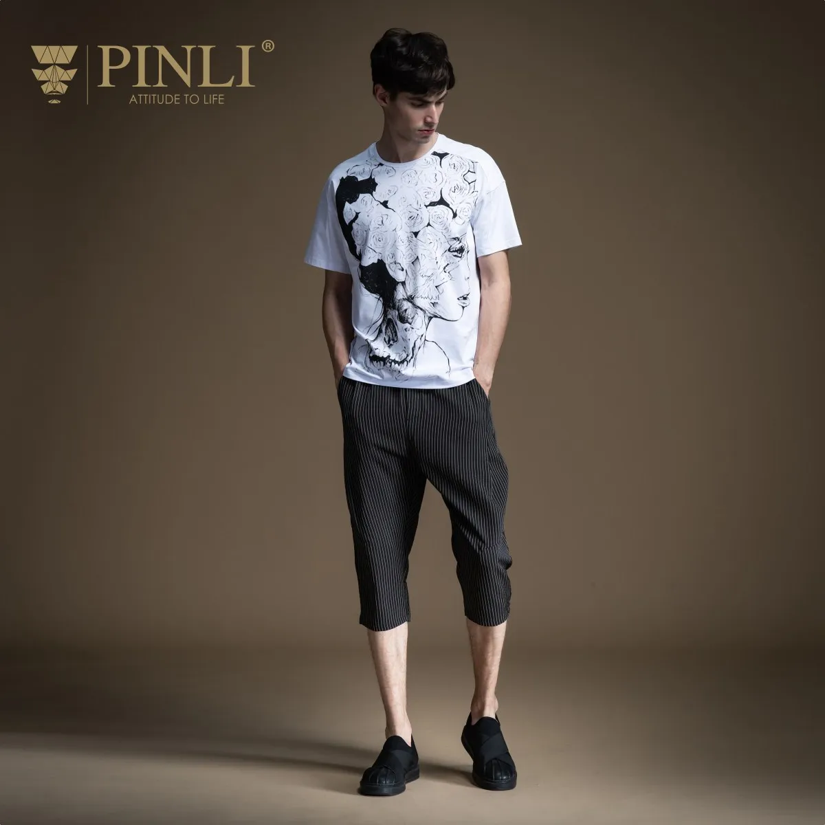 Брюки-Капри Pinli B202117349 мужские в полоску из полиэстера дышащие повседневные