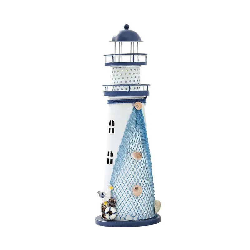 

Mediterranean Style Iron Lighthouse Decoration Tinsel Household Ornament Creative 15CM Iron Lighthouse Candlestick Home Decor