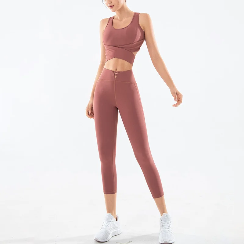 

Sexy Women Clothes Yoga Suit Fitness Top Shockproof Sports Vest Hip Tights 2-Piece Set Yoga Outfit Sports Wear For Women Gym