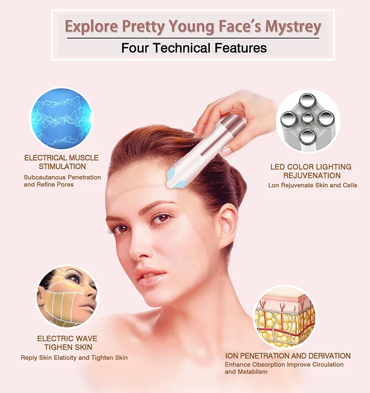 Kopen Roestvrij Staal Draagbare Elektrische Ultrasone Trillingen Rf Ems Led Facelift Massage Machine Beauty Anti-Rimpel Facial Massager