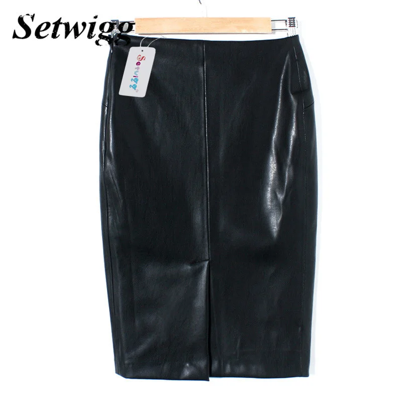 Юбка карандаш из искусственной кожи на молнии с завышенной талией|leather pencil skirt|pencil