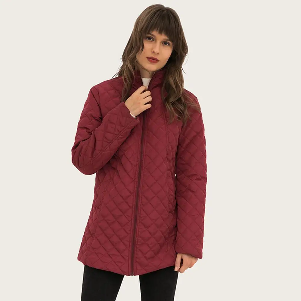 Женская куртка с воротником-стойкой на молнии Легкая стеганая Флисовая теплая