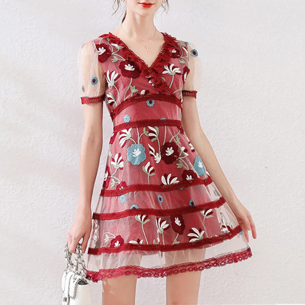 SMTHMA высококачественное платье с цветочным узором кружевом вышивкой и сеточкой