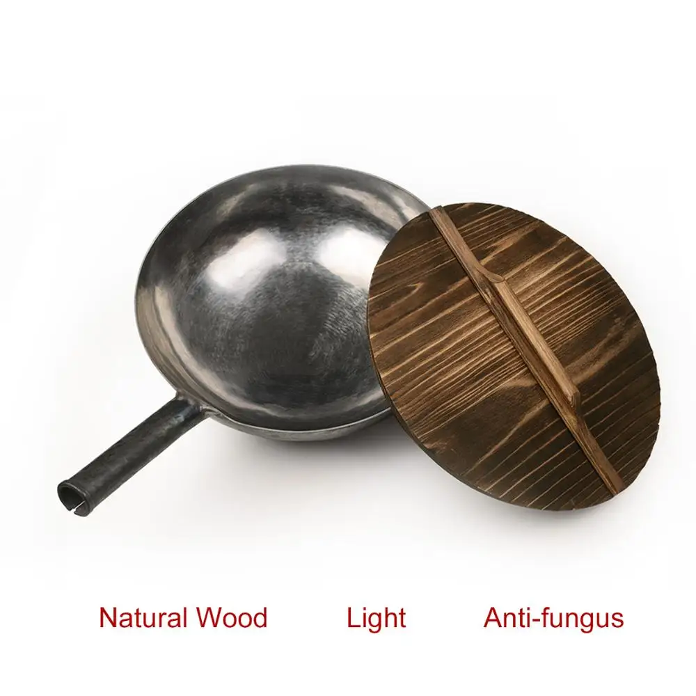 Натуральное дерево вок с крышкой/крышкой Здоровая и Защита окружающей среды