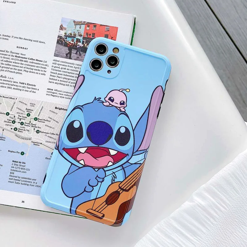 guitar stitch disney phone case for iphone x xr xs 7 8 plus 12 mini 11 pro max funny cute cartoon phone cover cusion free global shipping