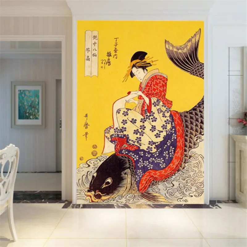 Японские Ukiyo-e дамские красные большие обои с карпами для стен японская кухня Ramen