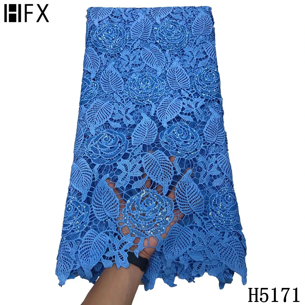 

HFX Royal Blue Guipure Lace Fabric African Lace Fabric 2021 Water Soluble Lace Fabric Milk Silk With Sequins French For Dress