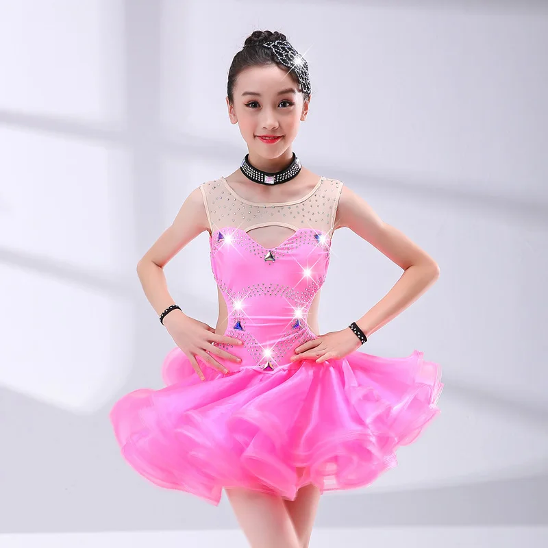 

New Summer Children Latin Dance Dress Girls Sleeveless Competition Performance Dress Ballroom Tango Chacha Salsa Costumes