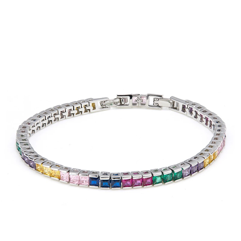 

Новинка 2021, браслет с багеттами и фианитами для женщин и мужчин, роскошная бижутерия, позолоченный, Радужный, с фианитами, великолепный модн...