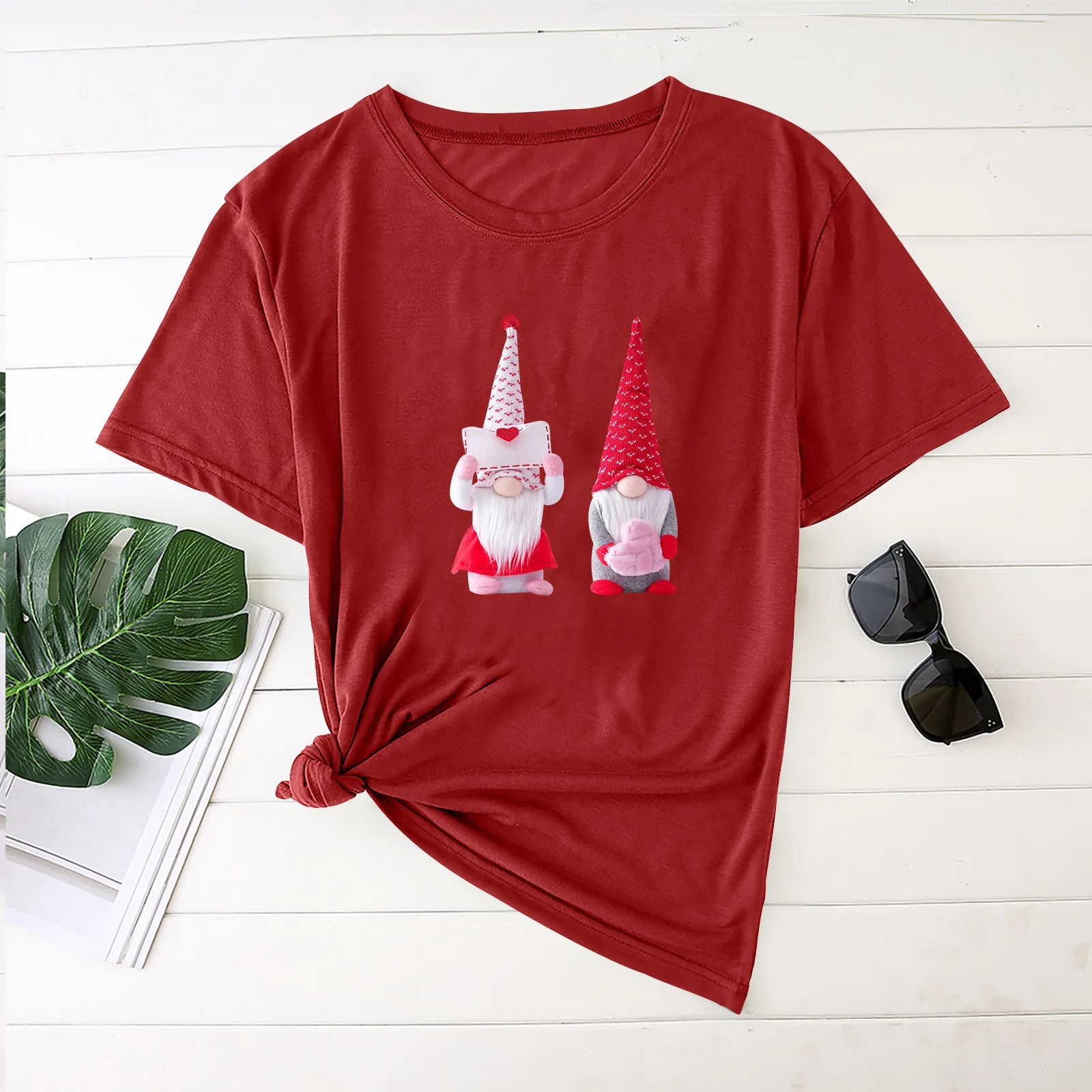 

1042 Valentine's Day Casual Women Short Sleeve Printed O-Neck Tops Tee T-Shirt S-3XL Round Neck Casual Loose Tops 2021NEW