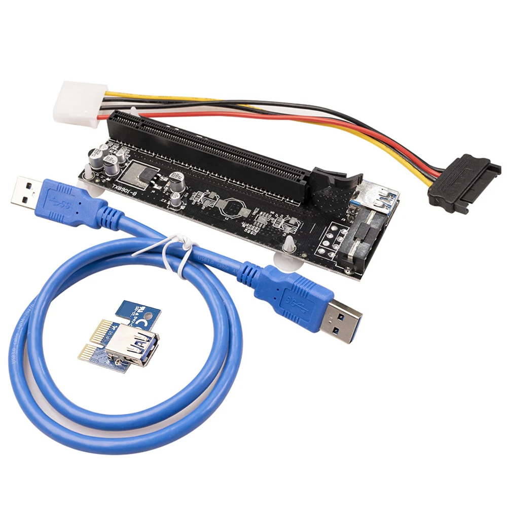

Newest USB 3.0 PCI-E PCI Express Riser 1x to 16x Extender Board Adapter Card with SATA 4 Pin Power Cable USB Cable For Miner