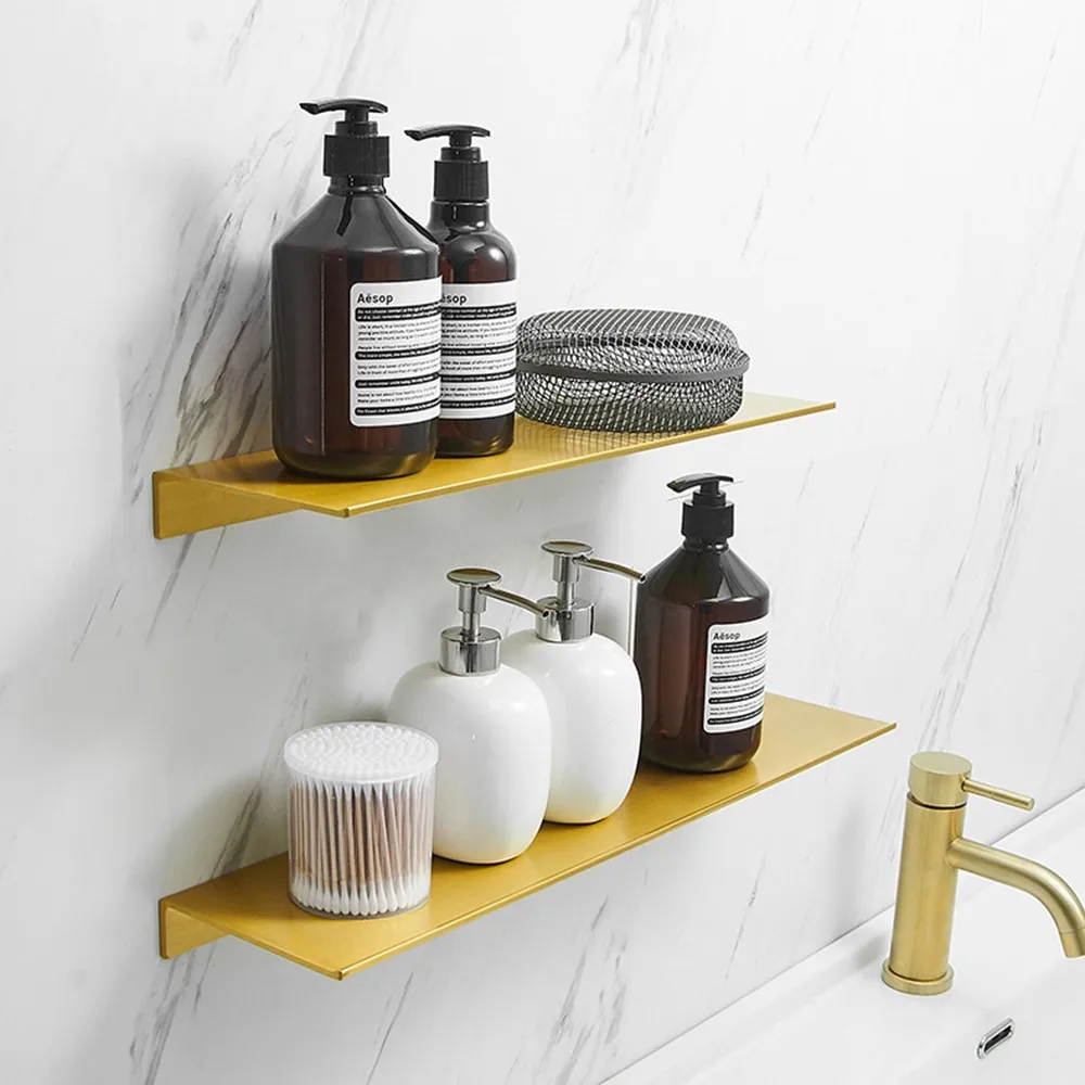 

20cm Bathroom Storage Rack Wall-mounted Space Aluminum Brushed Gold Bathroom Shelf Toilet Metal Vanity Storage Tray Wall Shelf