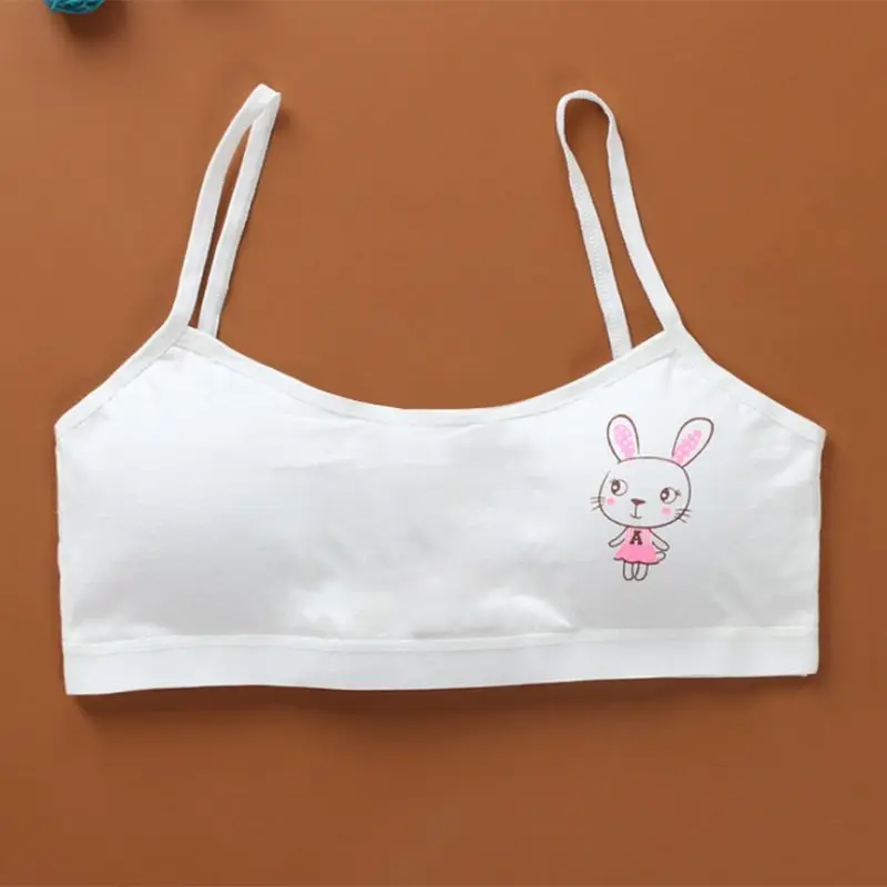 Young Teenager Girls Cotton Cartoon Rabbit Underwear Sport Bra Wireless Puberty X3UE